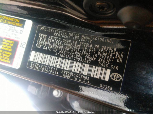 Photo 8 VIN: 4T1BD1FK7CU037387 - TOYOTA CAMRY HYBRID 