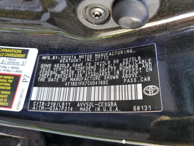 Photo 11 VIN: 4T1BD1FK7CU041892 - TOYOTA CAMRY 