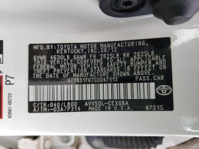 Photo 9 VIN: 4T1BD1FK7CU047112 - TOYOTA CAMRY HYBR 