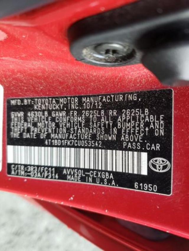 Photo 9 VIN: 4T1BD1FK7CU053542 - TOYOTA CAMRY HYBR 