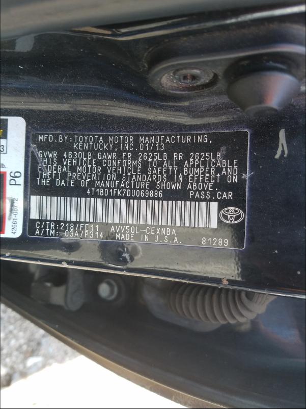 Photo 9 VIN: 4T1BD1FK7DU069886 - TOYOTA CAMRY HYBR 