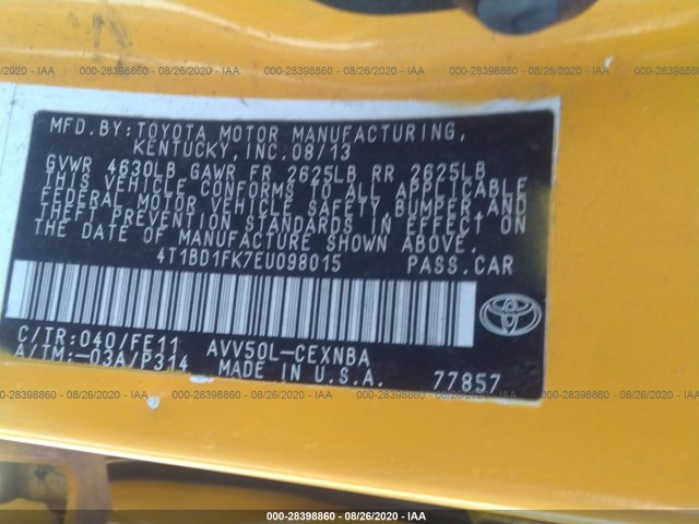 Photo 8 VIN: 4T1BD1FK7EU098015 - TOYOTA CAMRY HYBRID 