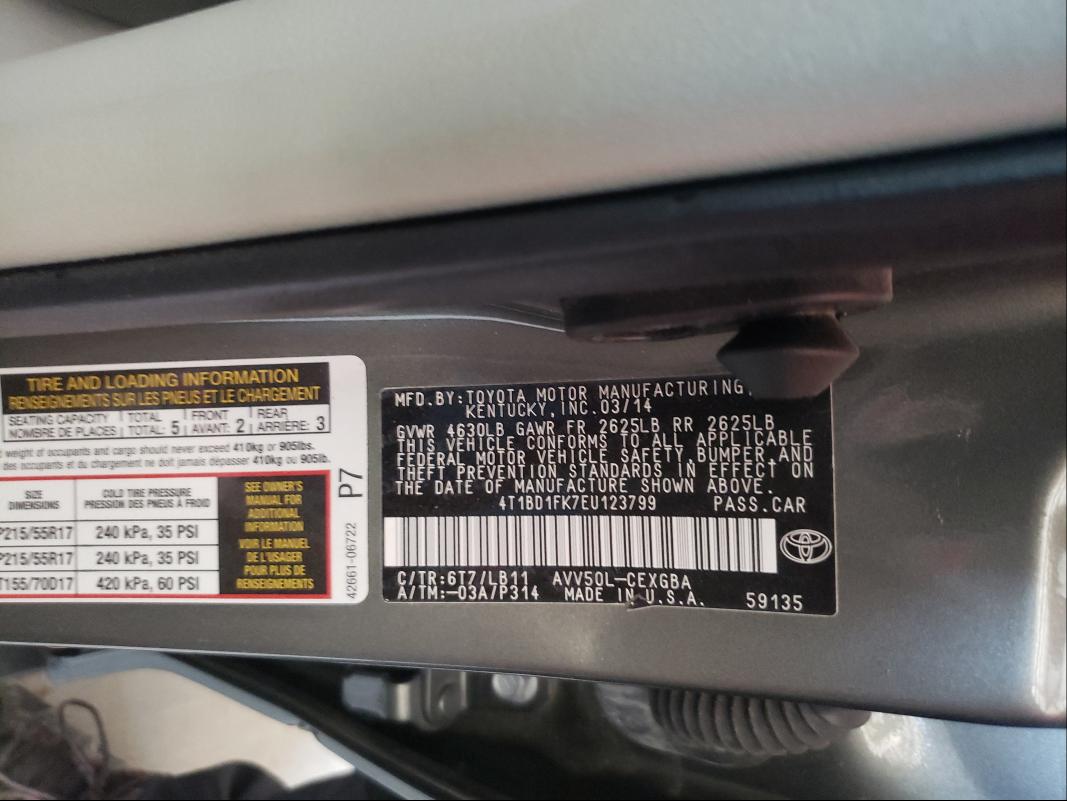 Photo 9 VIN: 4T1BD1FK7EU123799 - TOYOTA CAMRY HYBR 