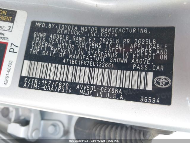 Photo 8 VIN: 4T1BD1FK7EU132664 - TOYOTA CAMRY HYBRID 