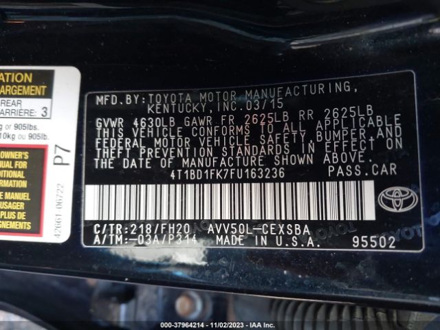 Photo 8 VIN: 4T1BD1FK7FU163236 - TOYOTA CAMRY HYBRID 