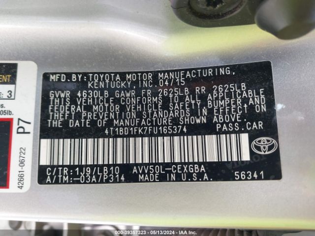 Photo 8 VIN: 4T1BD1FK7FU165374 - TOYOTA CAMRY 