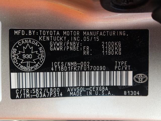 Photo 9 VIN: 4T1BD1FK7FU170090 - TOYOTA CAMRY HYBR 