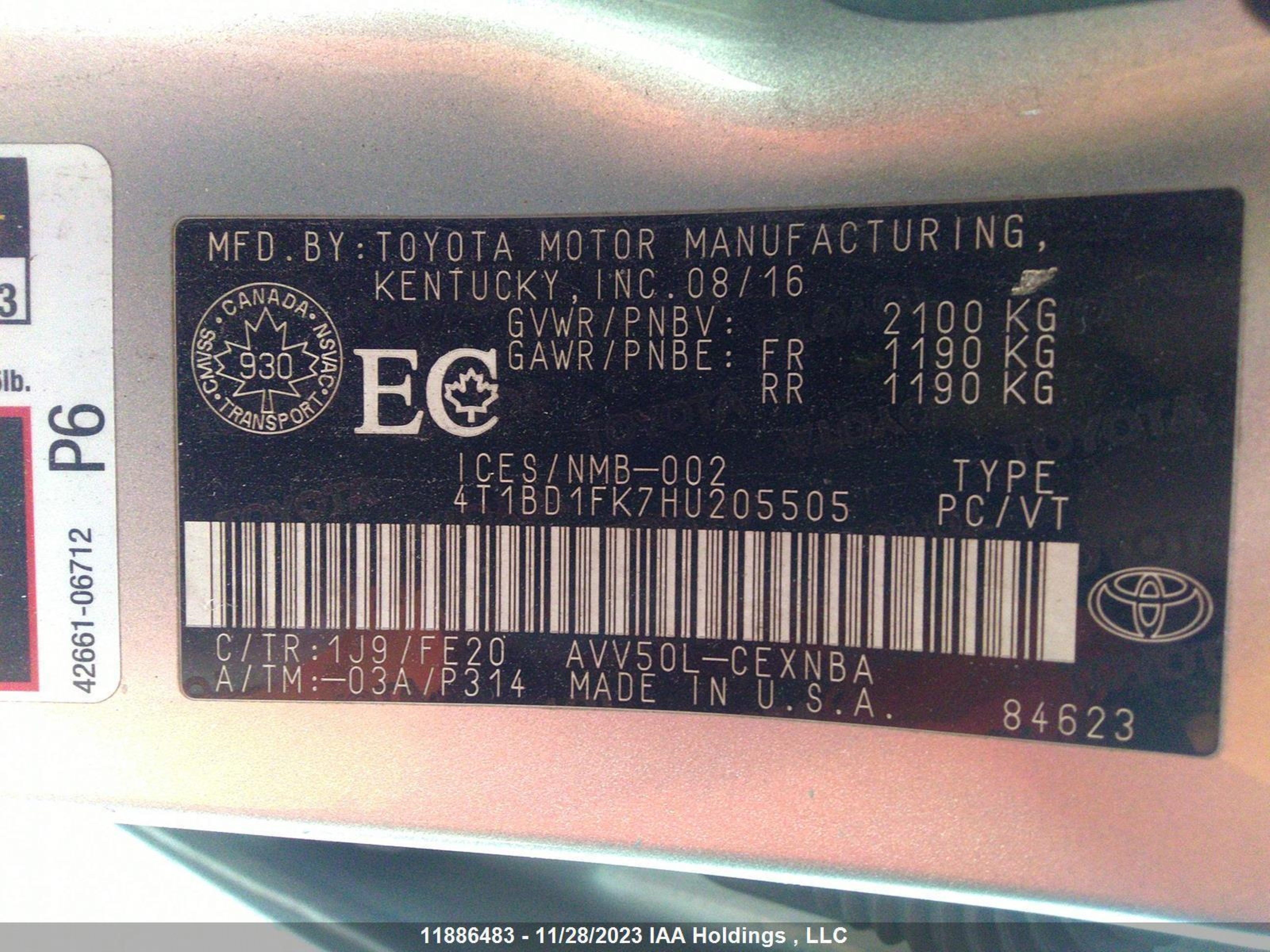 Photo 8 VIN: 4T1BD1FK7HU205505 - TOYOTA CAMRY 