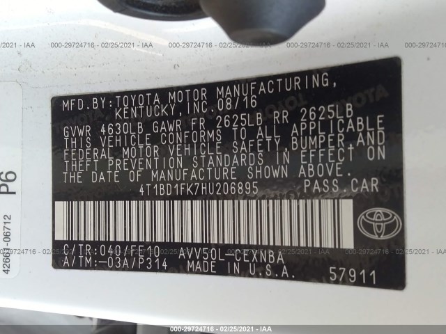 Photo 8 VIN: 4T1BD1FK7HU206895 - TOYOTA CAMRY 