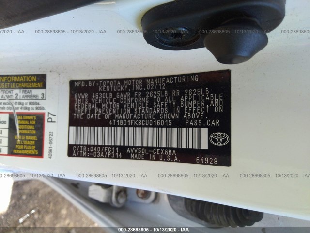 Photo 8 VIN: 4T1BD1FK8CU016015 - TOYOTA CAMRY HYBRID 