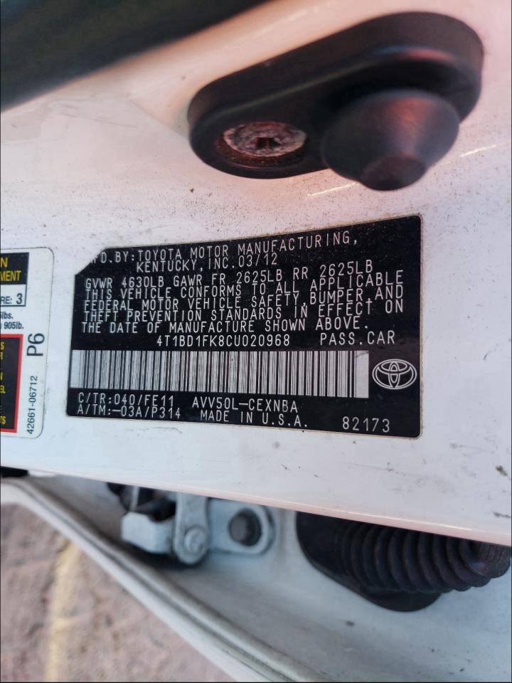 Photo 9 VIN: 4T1BD1FK8CU020968 - TOYOTA CAMRY HYBR 