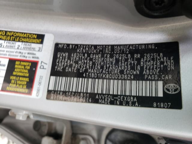 Photo 9 VIN: 4T1BD1FK8CU033624 - TOYOTA CAMRY HYBR 