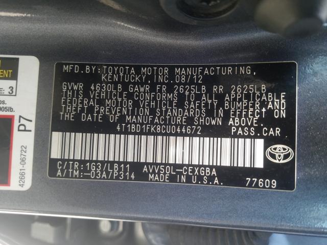 Photo 9 VIN: 4T1BD1FK8CU044672 - TOYOTA CAMRY HYBR 