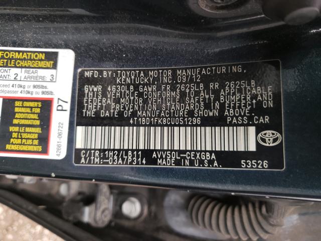 Photo 9 VIN: 4T1BD1FK8CU051296 - TOYOTA CAMRY HYBR 