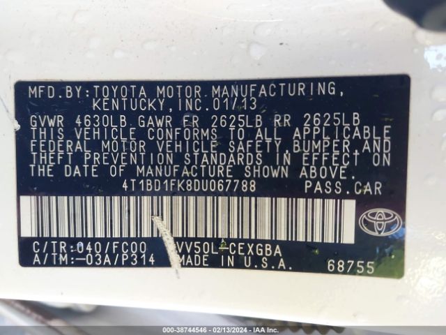 Photo 8 VIN: 4T1BD1FK8DU067788 - TOYOTA CAMRY HYBRID 