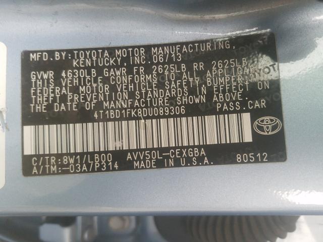 Photo 9 VIN: 4T1BD1FK8DU089306 - TOYOTA CAMRY HYBR 