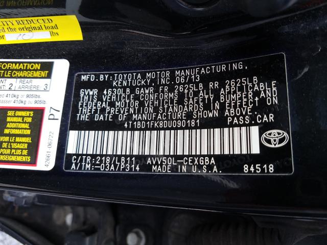 Photo 9 VIN: 4T1BD1FK8DU090181 - TOYOTA CAMRY HYBR 