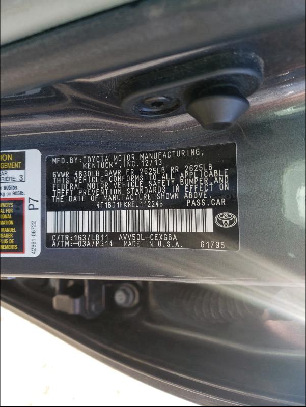 Photo 9 VIN: 4T1BD1FK8EU112245 - TOYOTA CAMRY HYBR 