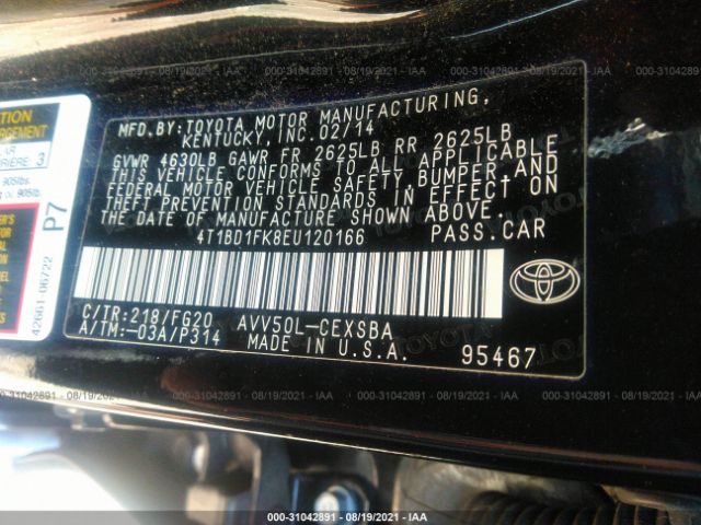 Photo 8 VIN: 4T1BD1FK8EU120166 - TOYOTA CAMRY 