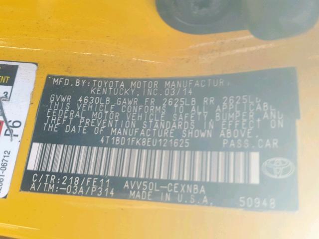 Photo 9 VIN: 4T1BD1FK8EU121625 - TOYOTA CAMRY HYBR 