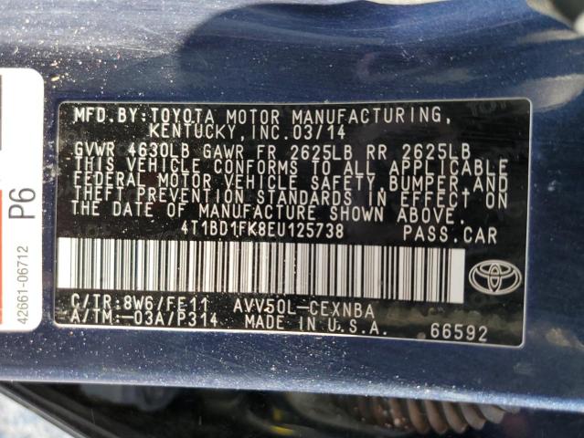 Photo 9 VIN: 4T1BD1FK8EU125738 - TOYOTA CAMRY HYBR 