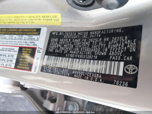 Photo 8 VIN: 4T1BD1FK8EU128218 - TOYOTA CAMRY HYBRID 