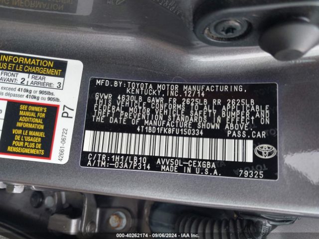 Photo 8 VIN: 4T1BD1FK8FU150334 - TOYOTA CAMRY 