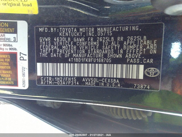 Photo 8 VIN: 4T1BD1FK8FU168705 - TOYOTA CAMRY HYBRID 