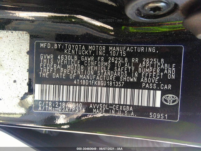 Photo 8 VIN: 4T1BD1FK8GU181357 - TOYOTA CAMRY HYBRID 