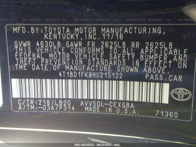 Photo 8 VIN: 4T1BD1FK8HU215122 - TOYOTA CAMRY 