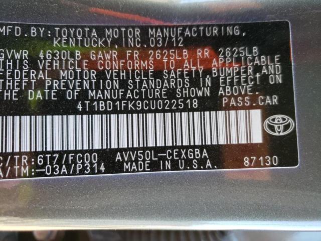 Photo 9 VIN: 4T1BD1FK9CU022518 - TOYOTA CAMRY HYBR 