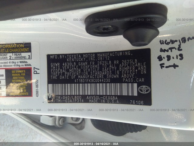 Photo 8 VIN: 4T1BD1FK9CU044230 - TOYOTA CAMRY HYBRID 