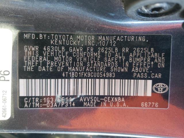 Photo 9 VIN: 4T1BD1FK9CU054983 - TOYOTA CAMRY HYBR 