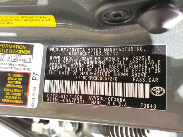 Photo 9 VIN: 4T1BD1FK9CU057270 - TOYOTA CAMRY 