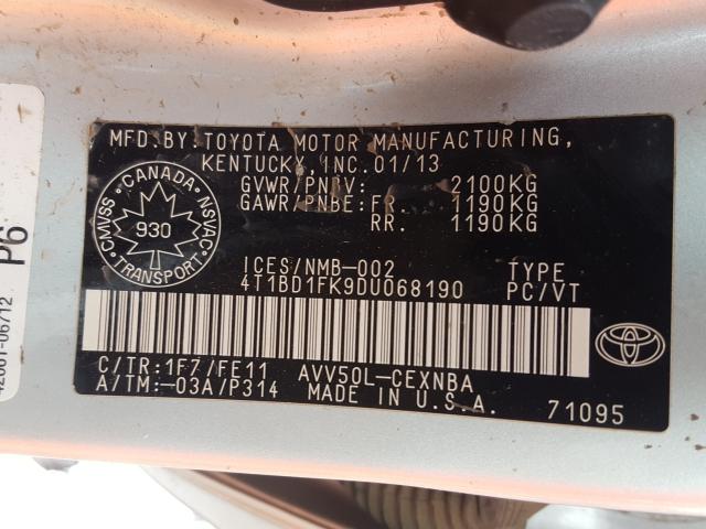 Photo 9 VIN: 4T1BD1FK9DU068190 - TOYOTA CAMRY HYBR 