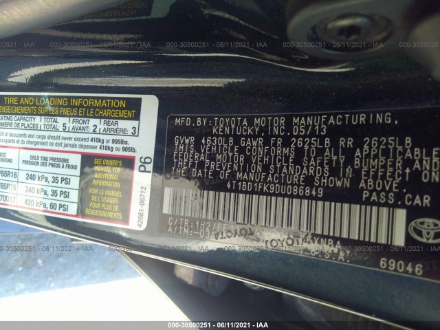 Photo 8 VIN: 4T1BD1FK9DU086849 - TOYOTA CAMRY HYBRID 