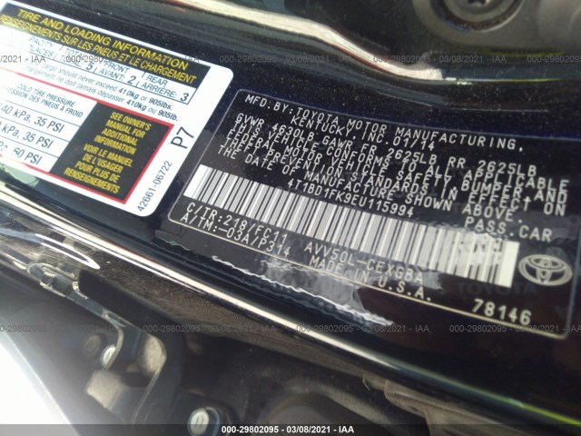 Photo 8 VIN: 4T1BD1FK9EU115994 - TOYOTA CAMRY HYBRID 