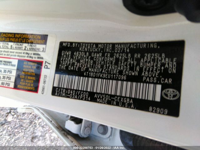 Photo 8 VIN: 4T1BD1FK9EU117096 - TOYOTA CAMRY HYBRID 