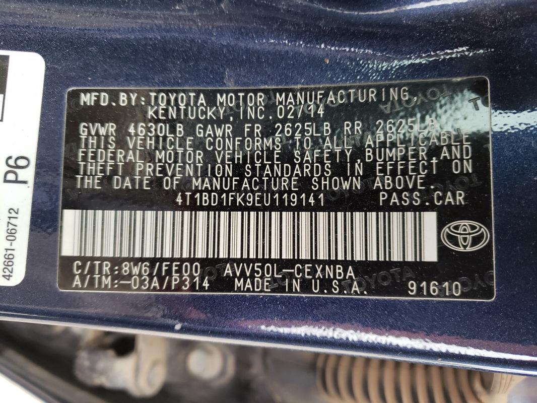 Photo 9 VIN: 4T1BD1FK9EU119141 - TOYOTA CAMRY HYBR 