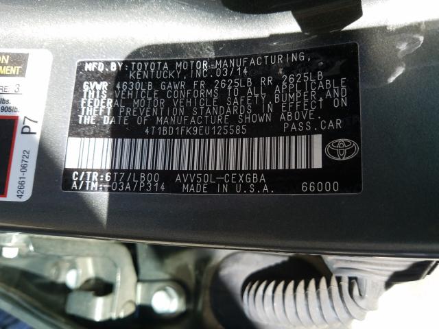 Photo 9 VIN: 4T1BD1FK9EU125585 - TOYOTA CAMRY HYBR 