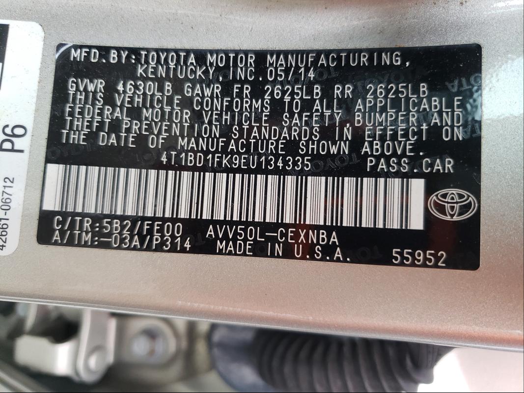 Photo 9 VIN: 4T1BD1FK9EU134335 - TOYOTA CAMRY HYBR 