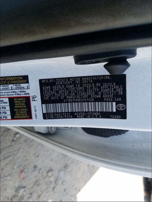 Photo 9 VIN: 4T1BD1FK9EU141429 - TOYOTA CAMRY HYBR 