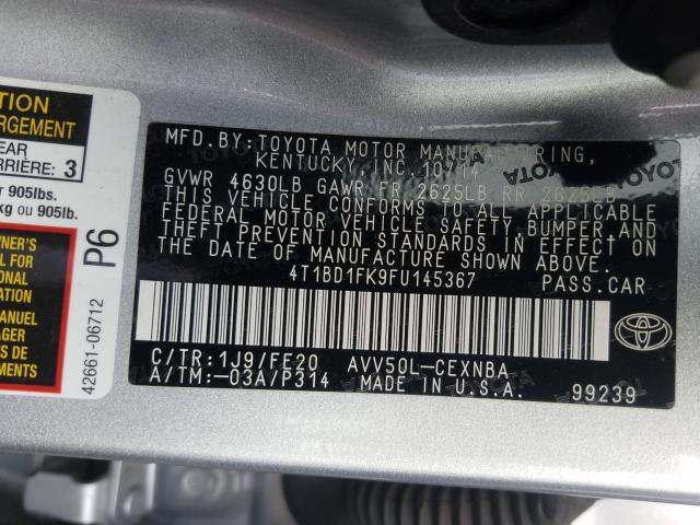 Photo 9 VIN: 4T1BD1FK9FU145367 - TOYOTA CAMRY HYBR 