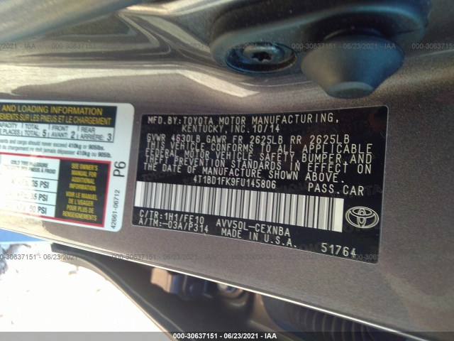 Photo 8 VIN: 4T1BD1FK9FU145806 - TOYOTA CAMRY HYBRID 