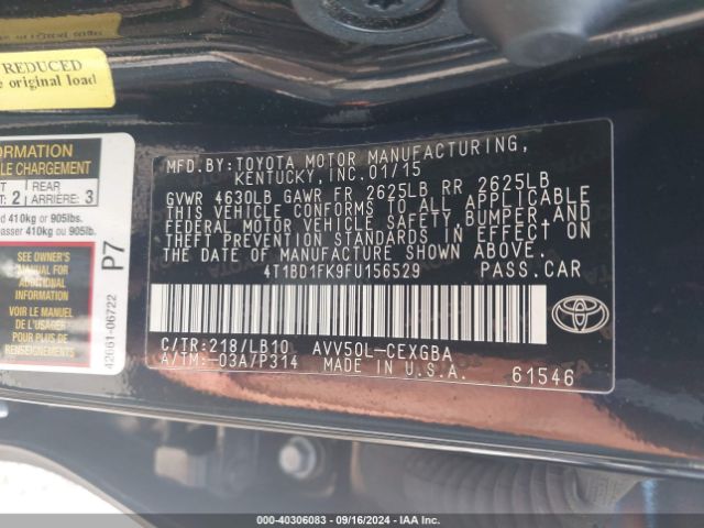 Photo 8 VIN: 4T1BD1FK9FU156529 - TOYOTA CAMRY 