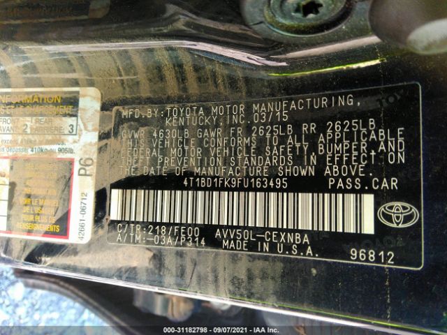 Photo 8 VIN: 4T1BD1FK9FU163495 - TOYOTA CAMRY HYBRID 