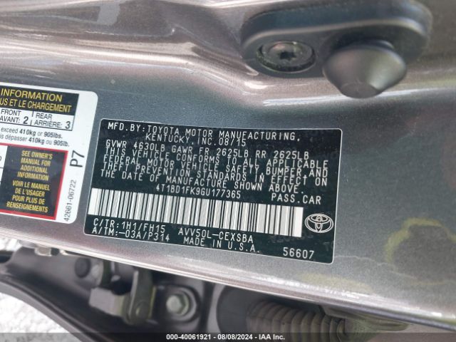 Photo 8 VIN: 4T1BD1FK9GU177365 - TOYOTA CAMRY 