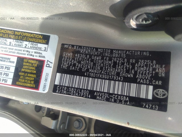 Photo 8 VIN: 4T1BD1FK9GU179343 - TOYOTA CAMRY 