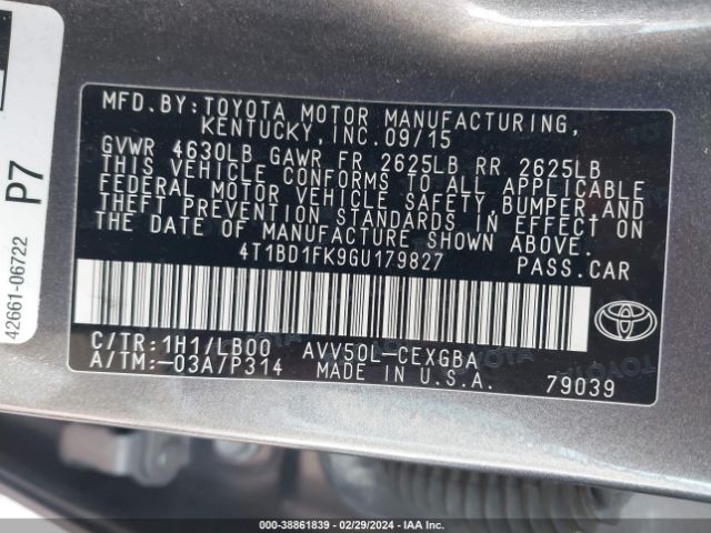 Photo 8 VIN: 4T1BD1FK9GU179827 - TOYOTA CAMRY HYBRID 