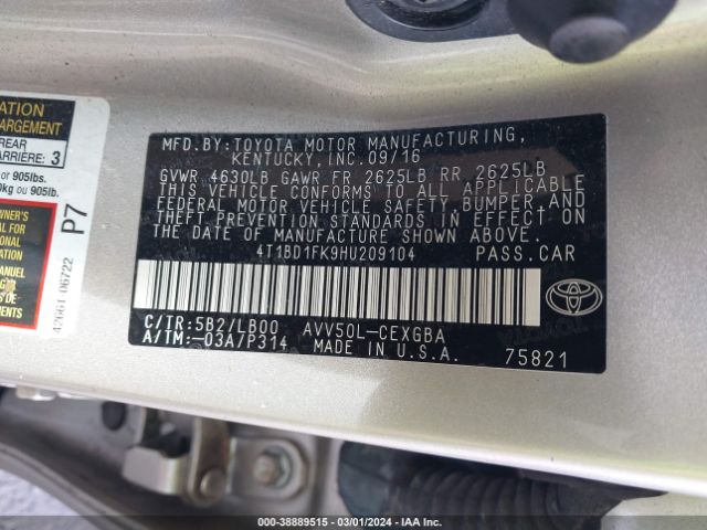 Photo 8 VIN: 4T1BD1FK9HU209104 - TOYOTA CAMRY HYBRID 